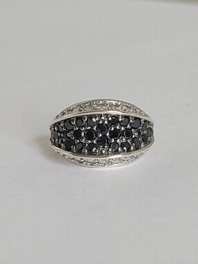 Vintage Chunky Boho Sterling Silver Black Diamond Spinel Pave Rhinestone Ring